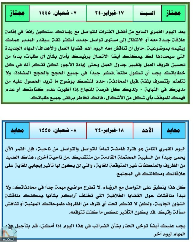 اقتباس 1 من كتاب الايام القمرية للتواصل مع الرؤساء وسلطات الضرائب لعام 2024م